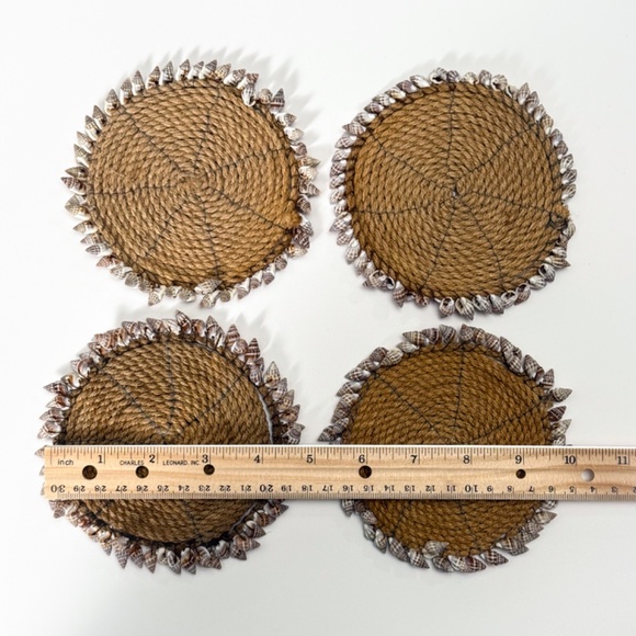 π Set of 4 Handmade Jute Cerith Seashell Coasters Coastal Boho Style 5" πΎππ§Ί - Picture 3 of 6